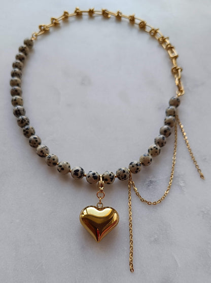 Spotted Silver Heart Necklace