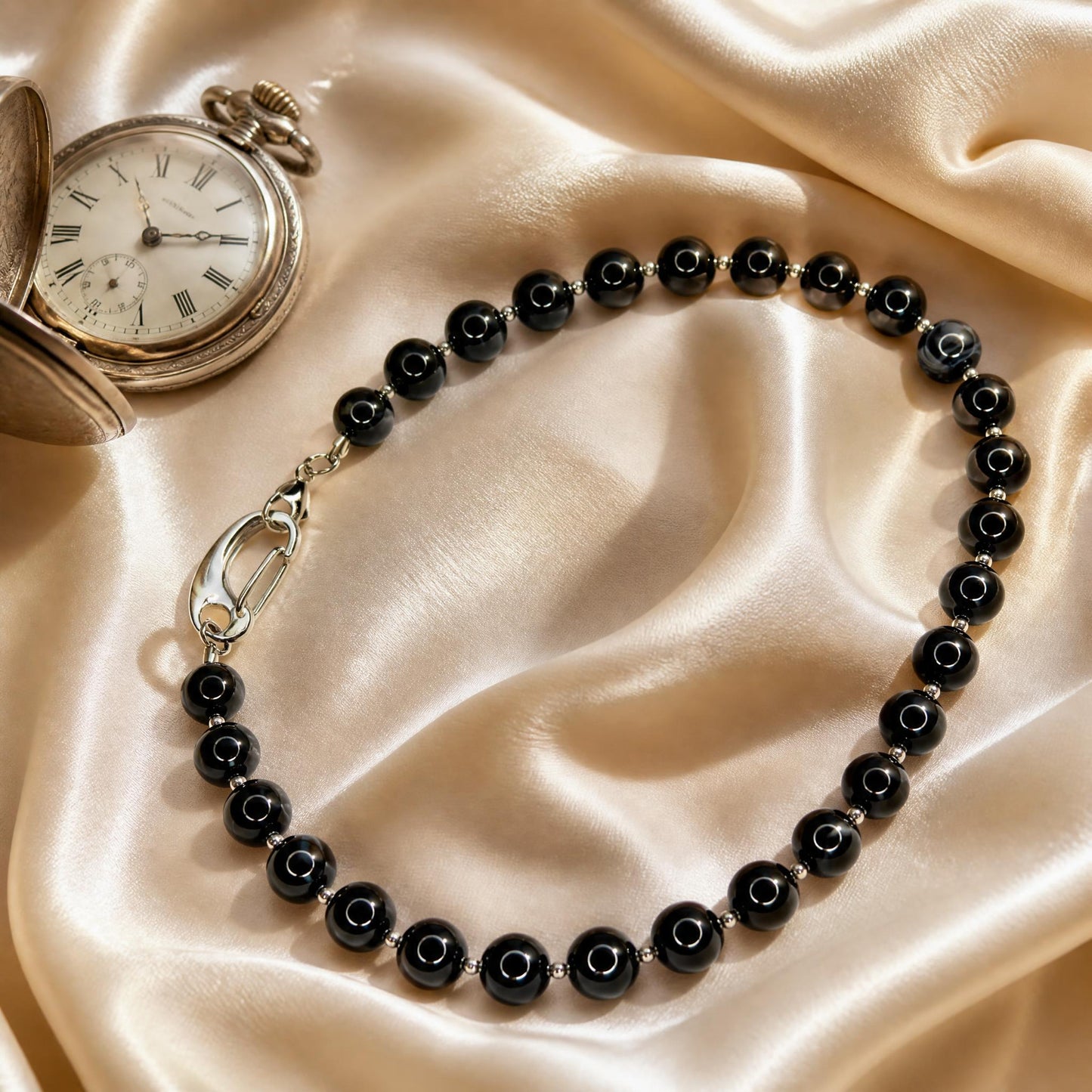 Black Agate Necklace - 16 mm