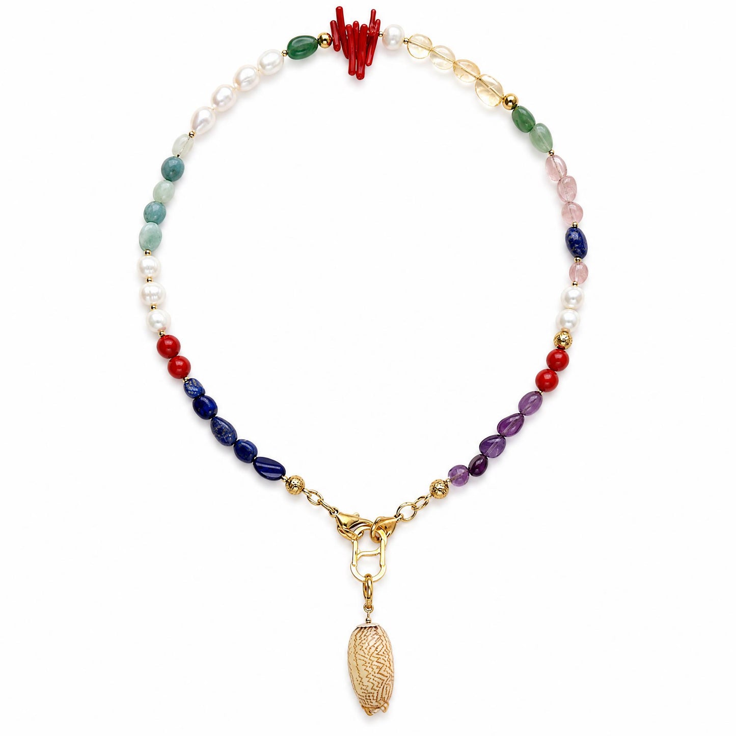 Multi-Stone Gemstone Necklace With Black Pearl