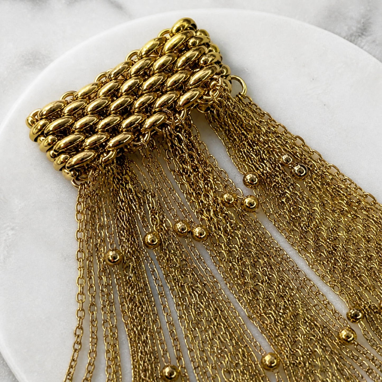 Gold Chainmail Ring With Fringe