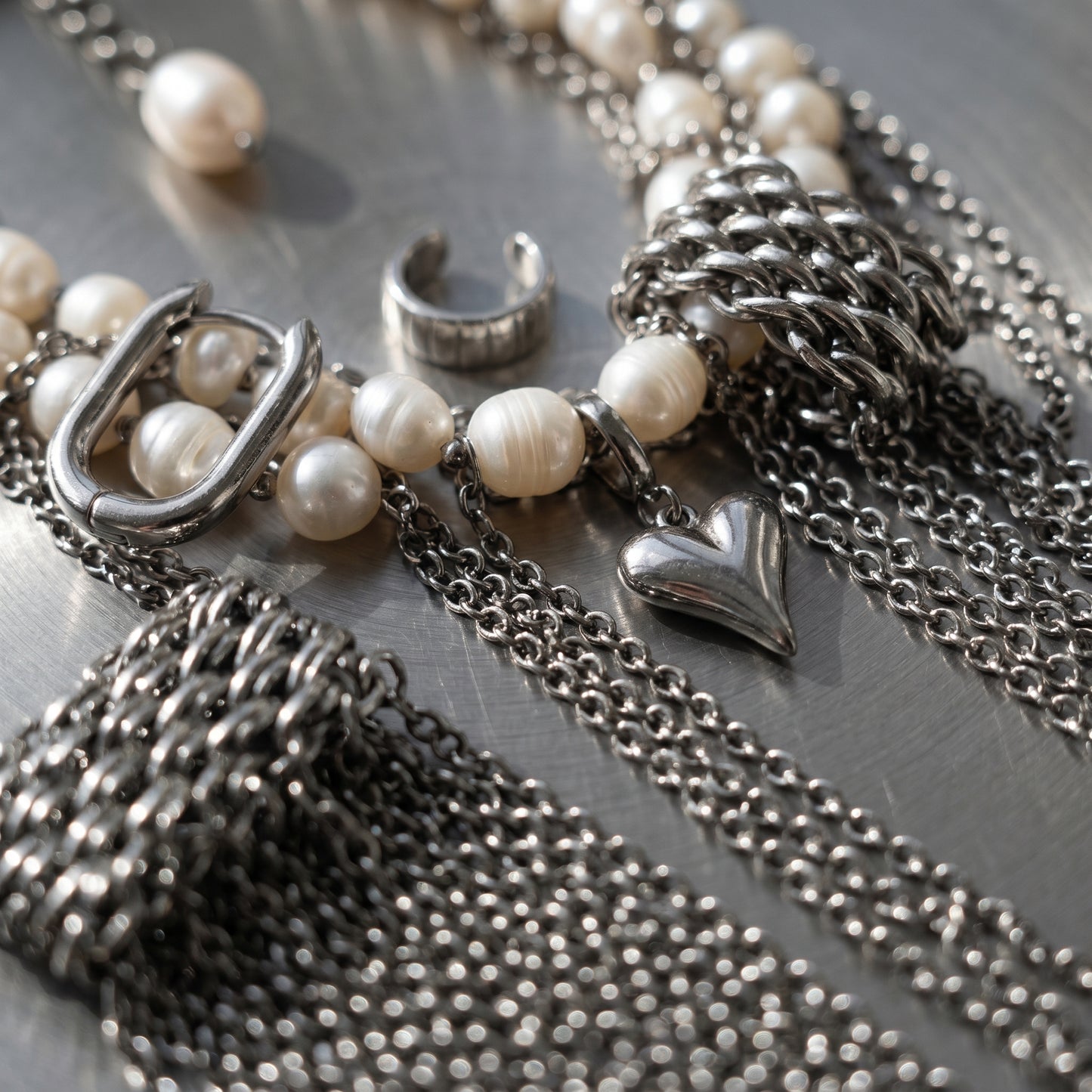 Silver Set - Pearl Heart