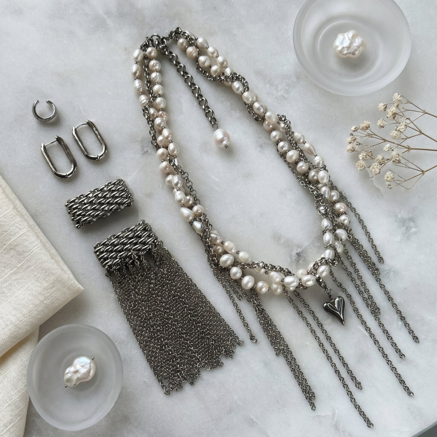 Silver Set - Pearl Heart