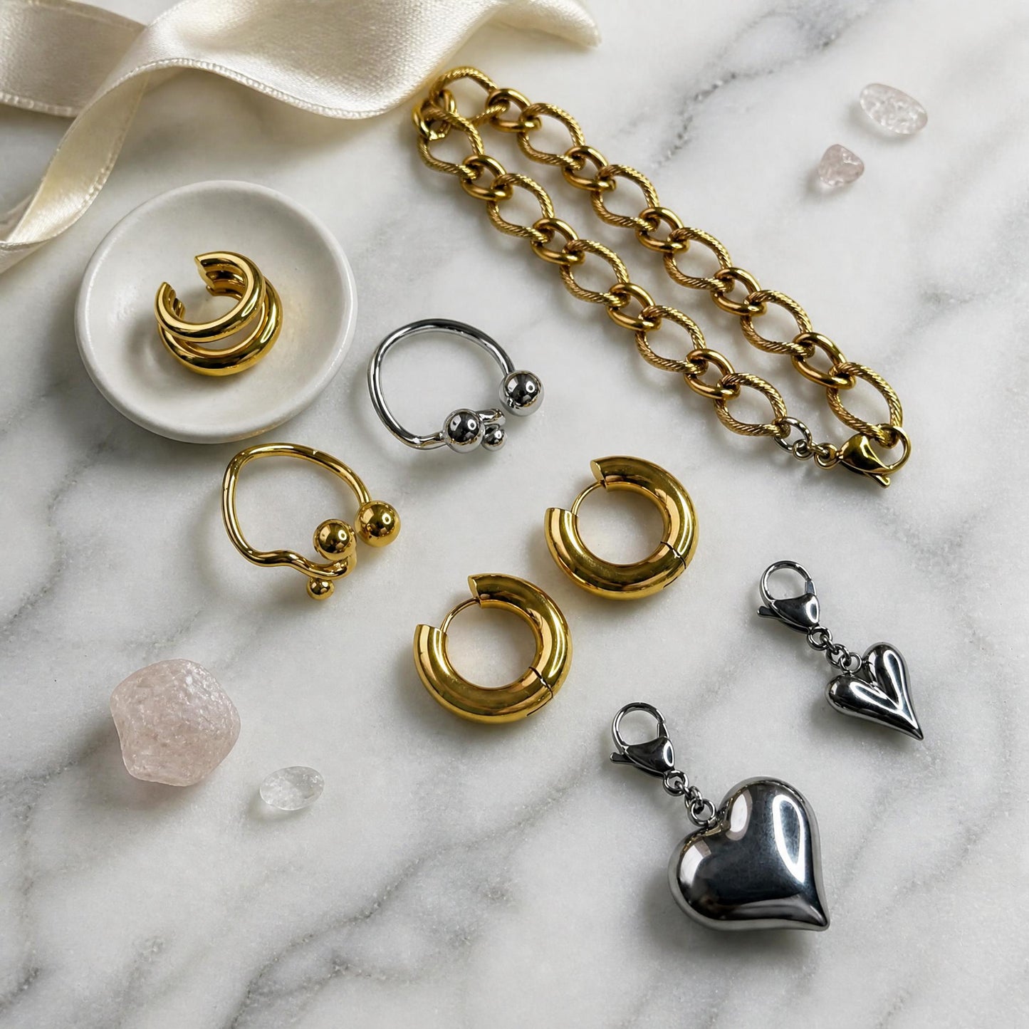 Bicolor set - 2 rings, 2 hearts
