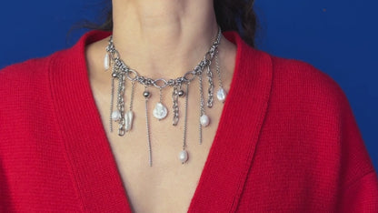 Black Pearl Fringe Necklace