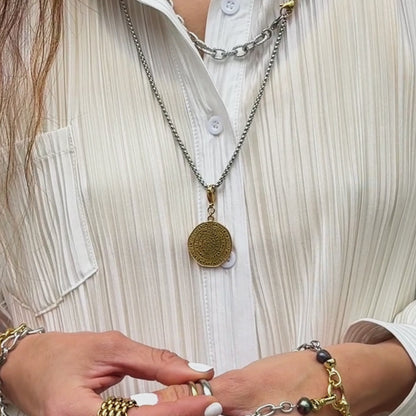 Silver Aztec Calendar Coin Pendant