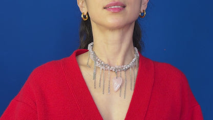 Necklace Pink Quartz And Fringe