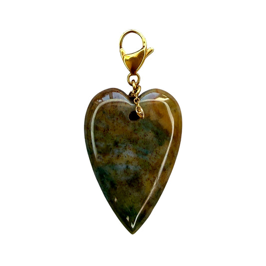 Deep Green Agate Heart Pendant