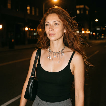 Black Pearl Fringe Necklace