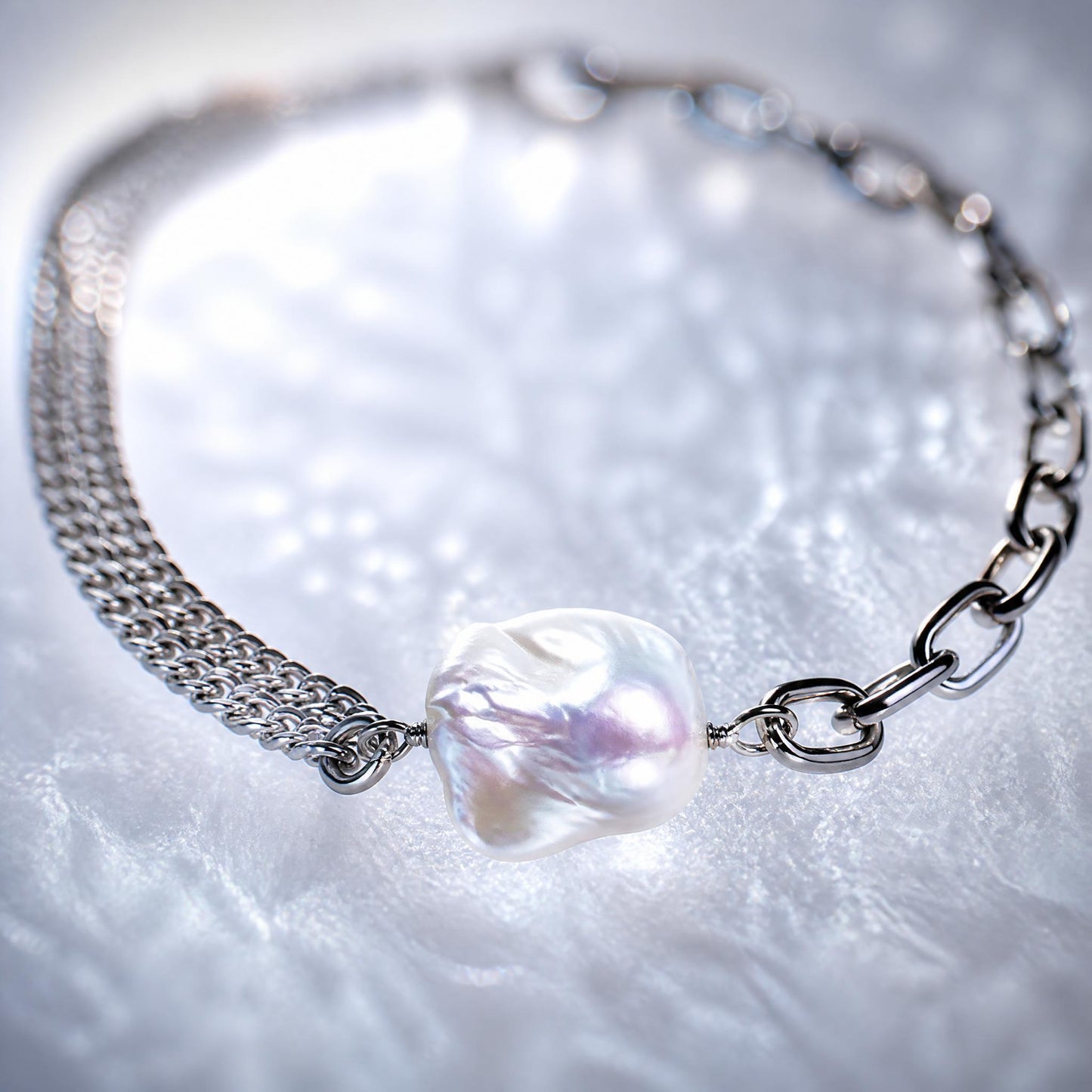 Necklace Silver Chain White Pearl