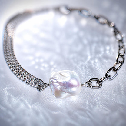 Necklace Silver Chain White Pearl