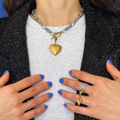 Silver Necklace With A Golden Heart