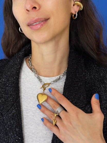 Silver Necklace With A Golden Heart